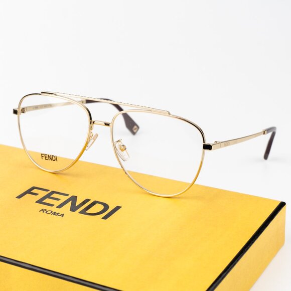 Fendi TRAVEL Women Eyeglasses Metal Shiny Clear Gold Demo Pilot FE50077U 032 NEW - Picture 10 of 12